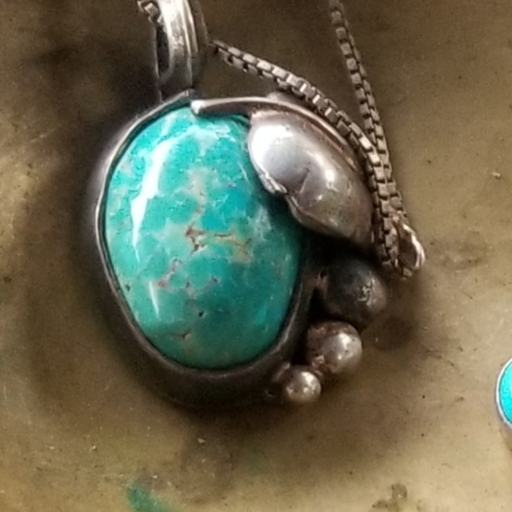 Turquoise squash blossom pendant sterling